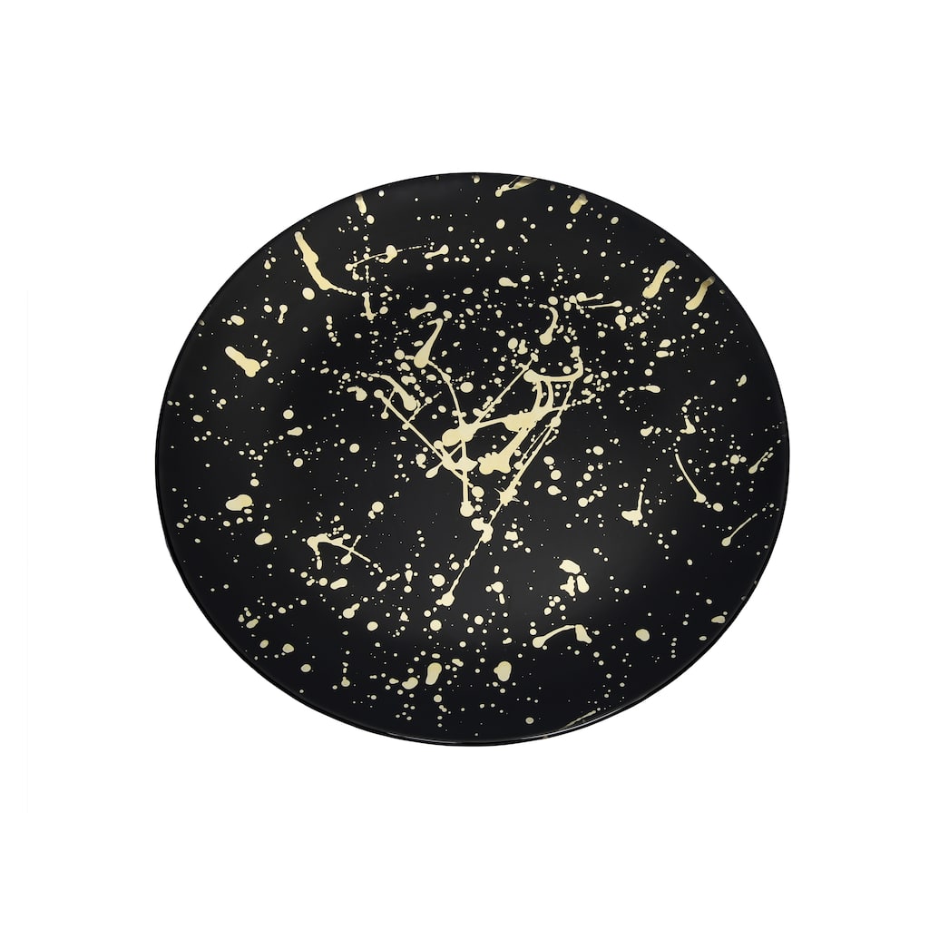 Alice Pazkus Set Of Four Black Dinner Plates With Splashy Gold Design