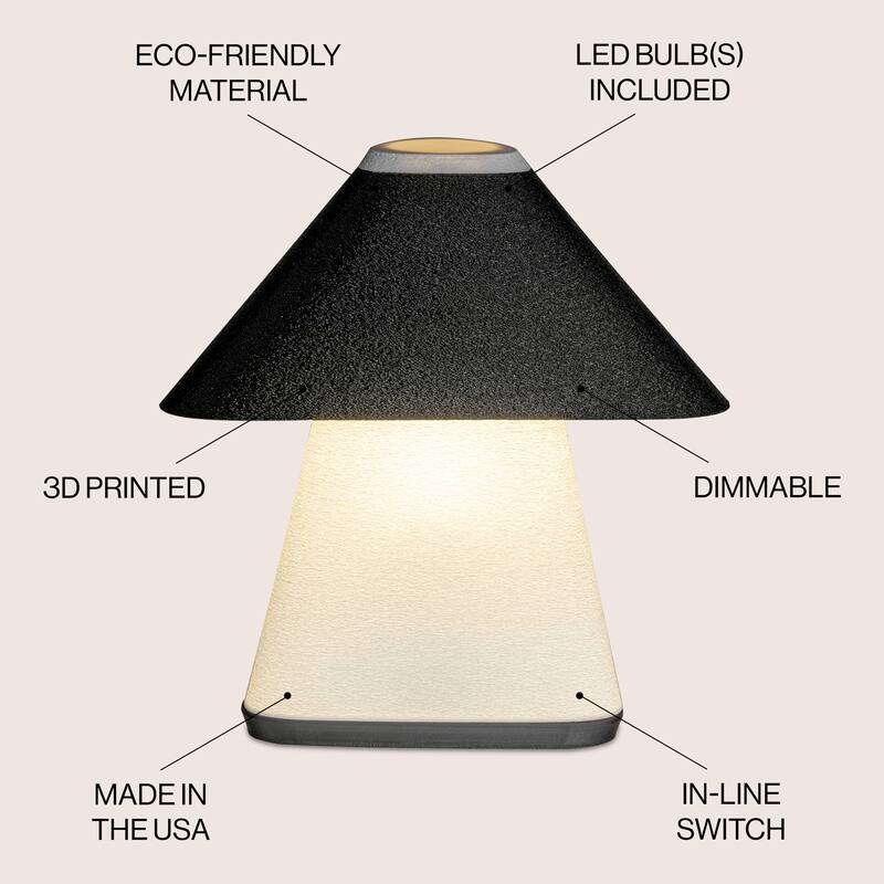 Opal 11.63" Modern Contemporary Plant-Based PLA 3D Printed Dimmable LED Table Lamp, White/Black, by JONATHAN Y
