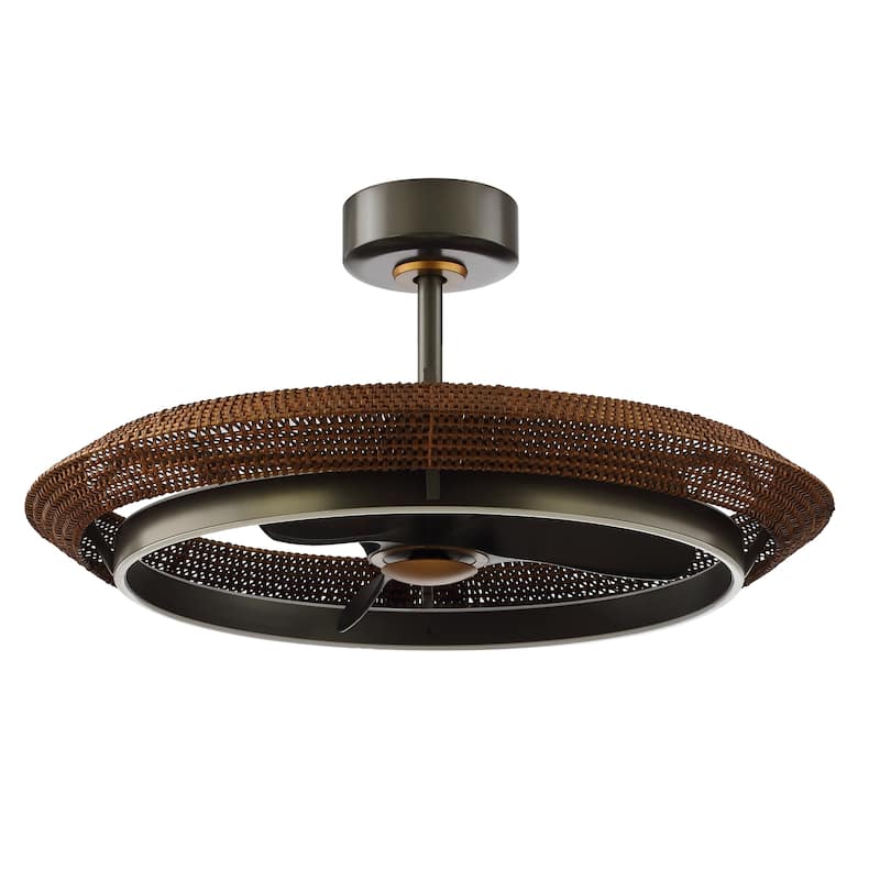 33" Coastal Rattan Fandelier Bladeless LED Ceiling Fan with Light and Remote