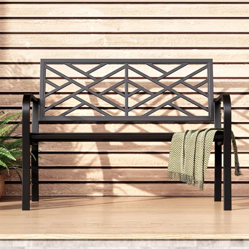 MAISON ARTS 43 Inch Cast Iron Steel Frame Outdoor Garden Bench