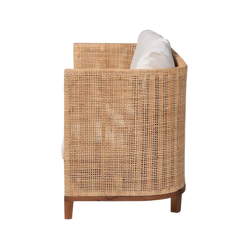 Edda Natural Rattan Sofa with Upholstered Cushions - Coastal Style 3-Seater Couch for Living Room or Sunroom