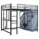preview thumbnail 8 of 77, Twin/Full Size Loft Bed with Bulit-in Desk and LED Light, Metal Loft Bedframe with Wardrobe, Storage Shelves and Power Outlet