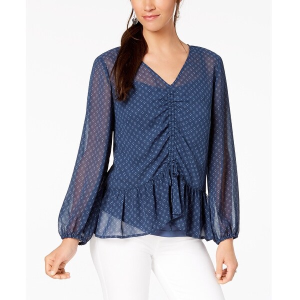 Style & Co Women's Geo-Print Cinched Top Geo Twist Size Medium - Blue
