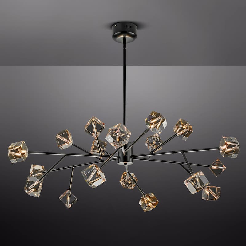 18-Light Modern Glam Luxury Sputnik Linear Cluster Crystal Chandelier for Dining Room/Living Room