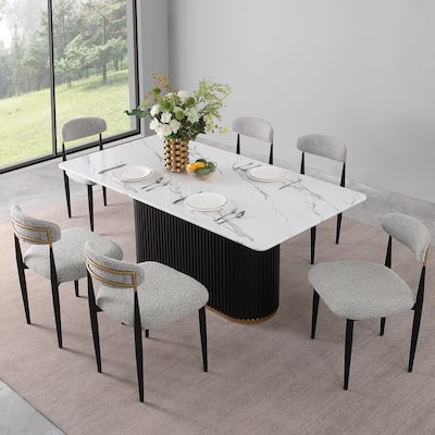 Mid-Century Modern 7 Piece Dining Set with Armless Chairs