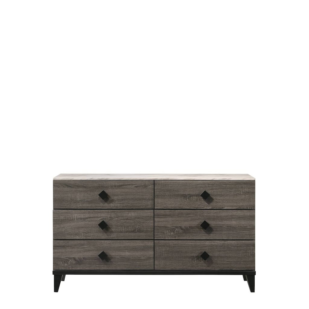 Dresser Wood Rustic Gray Oak Faux Marble Baroque Style Storage Chest