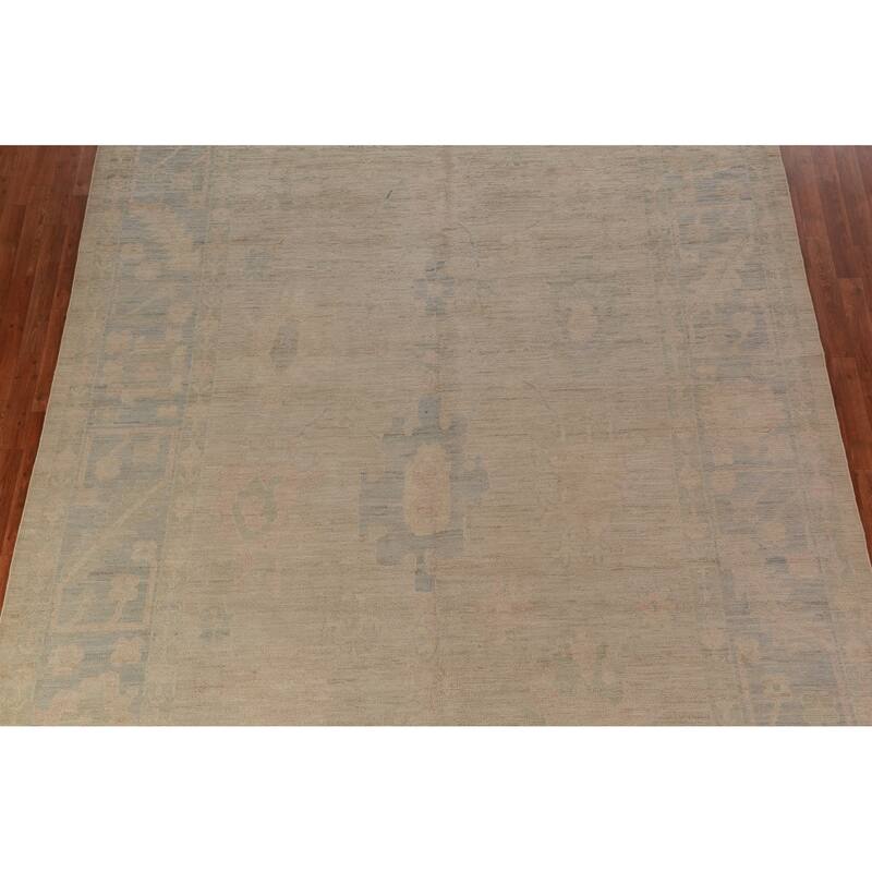 Hand Knotted Oriental 100% Wool Carpet Transitional All-Over Beige & Ivories Oushak Area Rug - 11' 8'' X 8' 11''