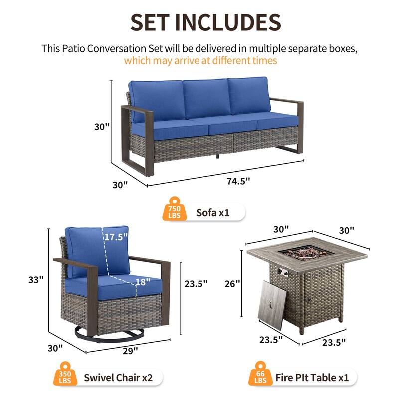 Pocassy 4/6/8PCS Sofa Swivel Chair with Fire Pit Table Set