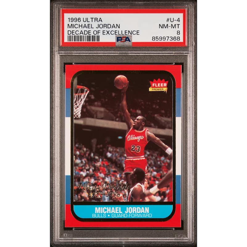 Michael Jordan 1996 Ultra Decade of Excellence Card #U-4 Graded PSA 8 - 8' x 11'