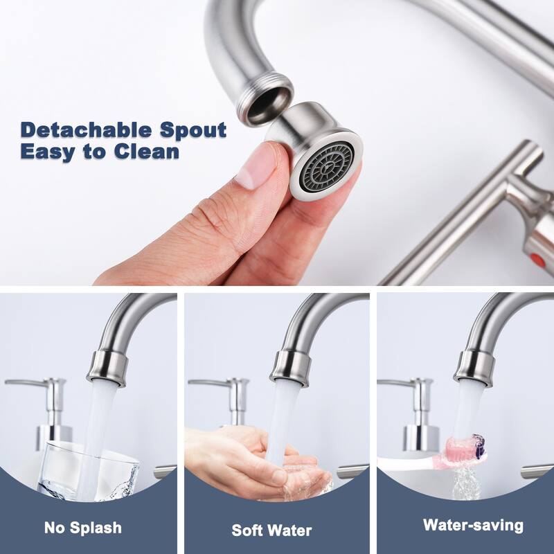WOWOW 4 in. Centerset Double Handle Bathroom Faucet with Drain Kit Included