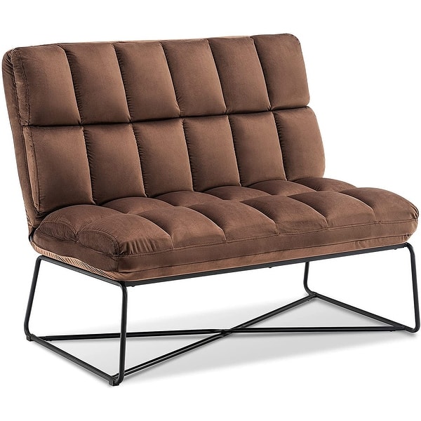 slide 1 of 22, Mcombo Loveseat Sofa Couch, Mid-Century Velvet Armless Settee, 2-Seater Upholstered Bench for Living Room Bedroom 4018