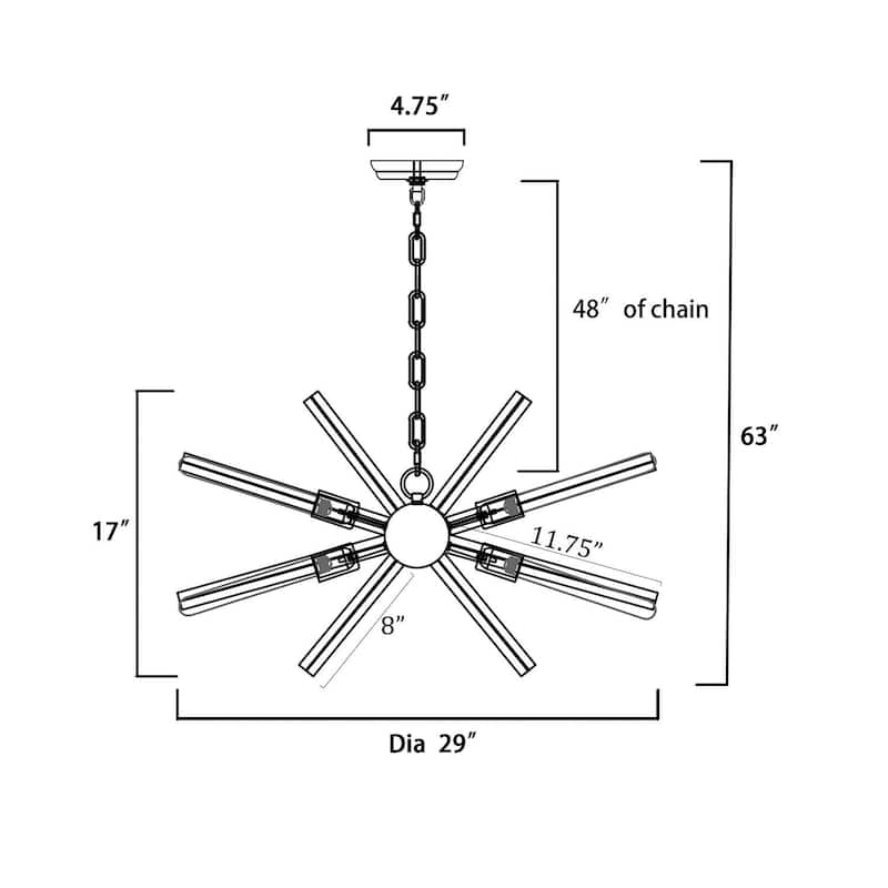 Chrome 6-Light Sputnik Chandelier with Frosted Glass Prisms