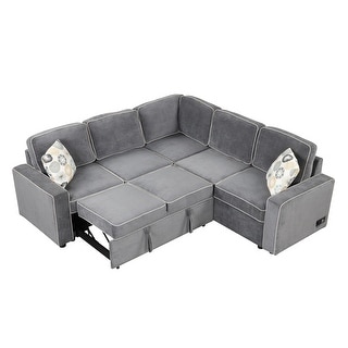 83" L-Shaped Pull Out Sofa Bed Modern Convertible Sleeper Sofa with 2 ...