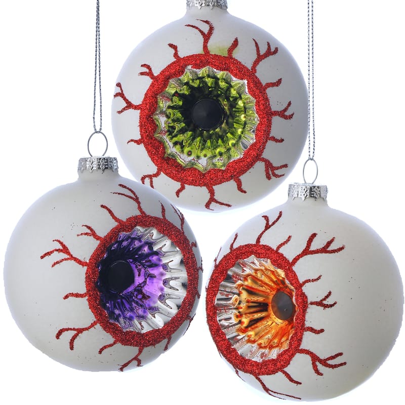 3" Glass Halloween Eye Ball Ornament Box of 3