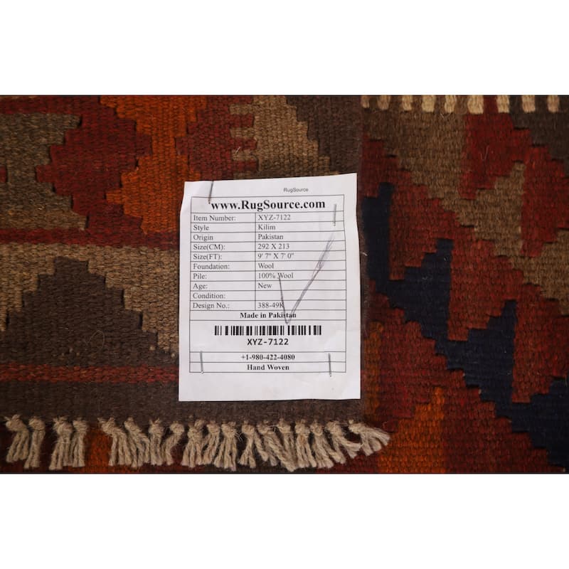 Multi-Color Kilim Oriental Area Rug Hand-woven Reversible Wool Carpet - 7'0" x 9'7"