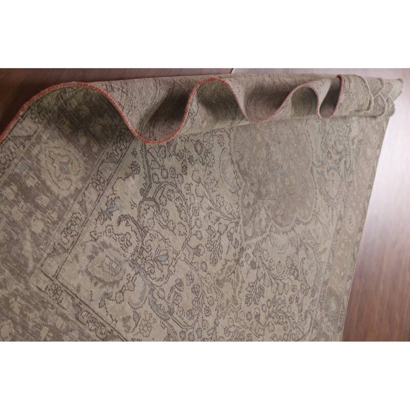 Hand Knotted Oriental 100% Wool Carpet Traditional Floral Beige & Ivories Tabriz Area Rug - 9' 3'' X 6' 4''