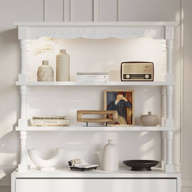 Dresser Chest Display Cabinet with Hutch, 4-Drawer Storage Dresser with Open Shelves, Heavy-Duty Shelf System