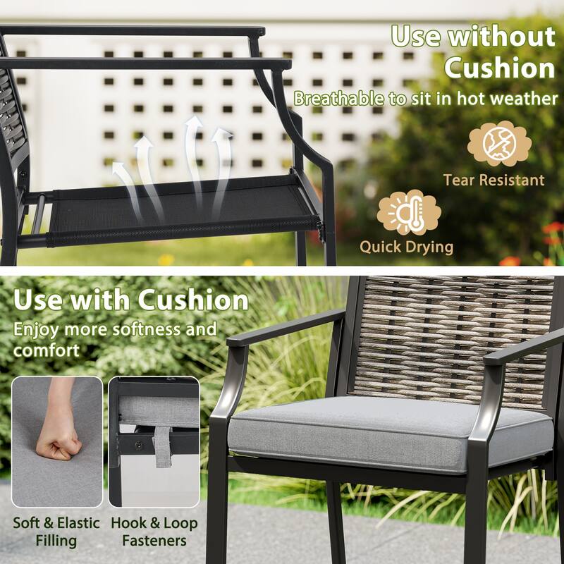 Gymax Patio Bar Stools Set of 4 w/ Armrest Fabric Seat & Heavy-Duty