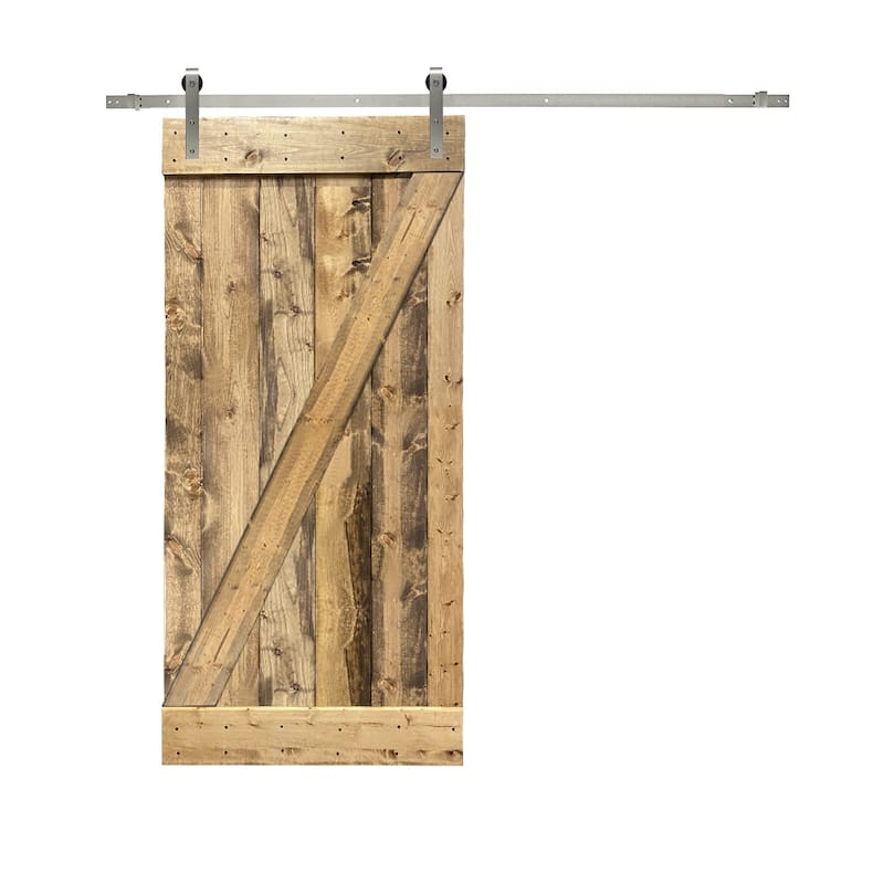 CALHOME Z Bar Series Solid Pine Wood Sliding Barn Door w/ Hardware Kit