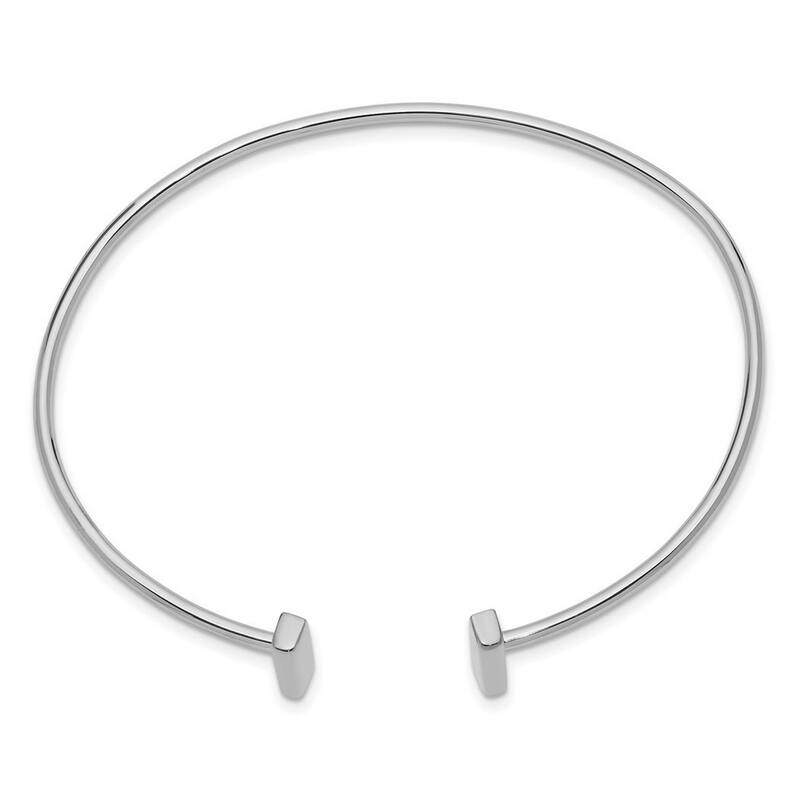 Curata 12mm 14k White Gold Polished Flexible Bar Cuff Stackable Bangle Bracelet