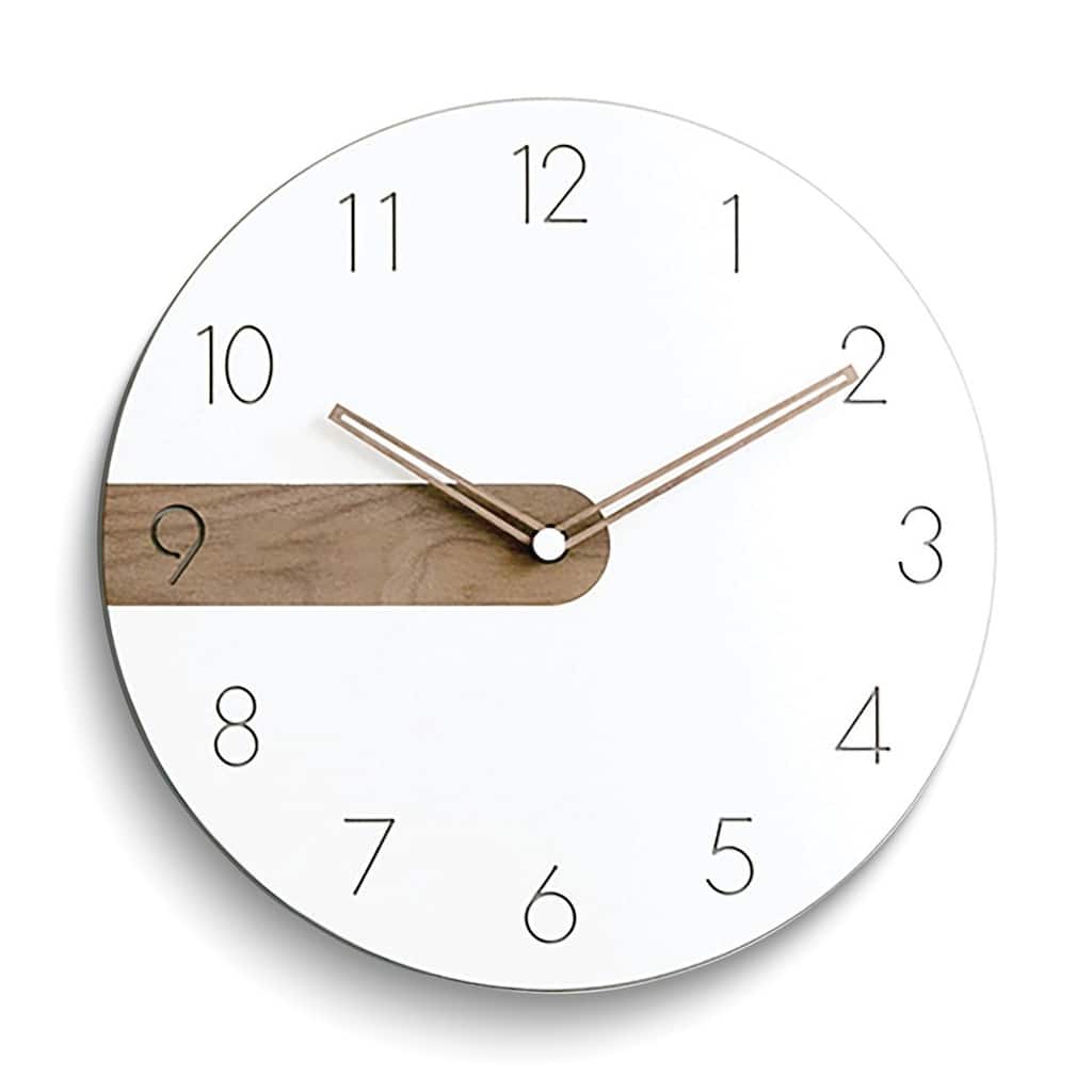 Curata White Acrylic with Walnut Accent Quartz Wall Clock with Silent Movement