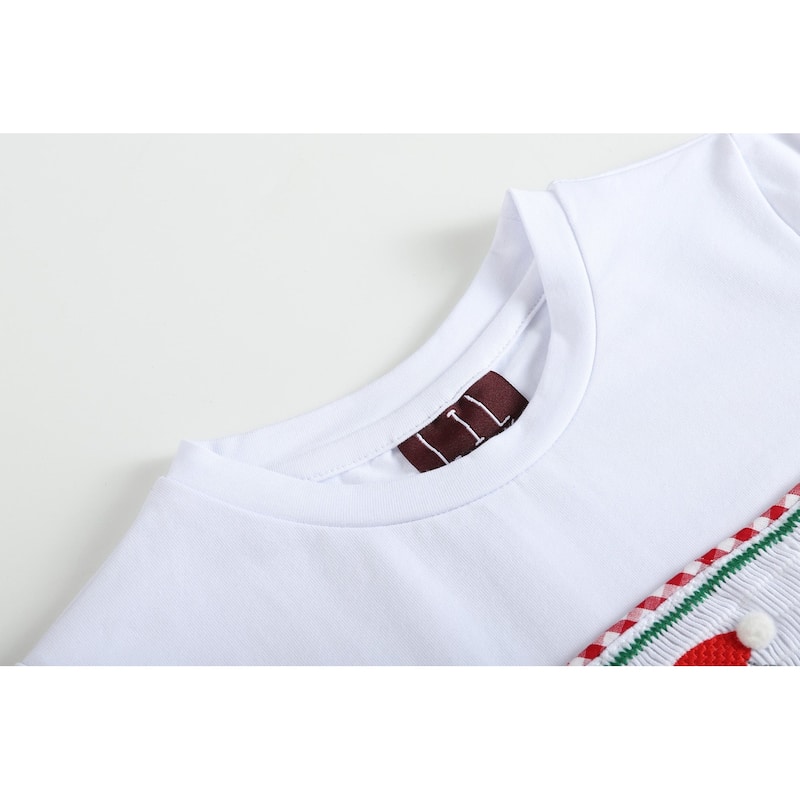 White Smocked Santa Long-Sleeve Tee & Red Pants