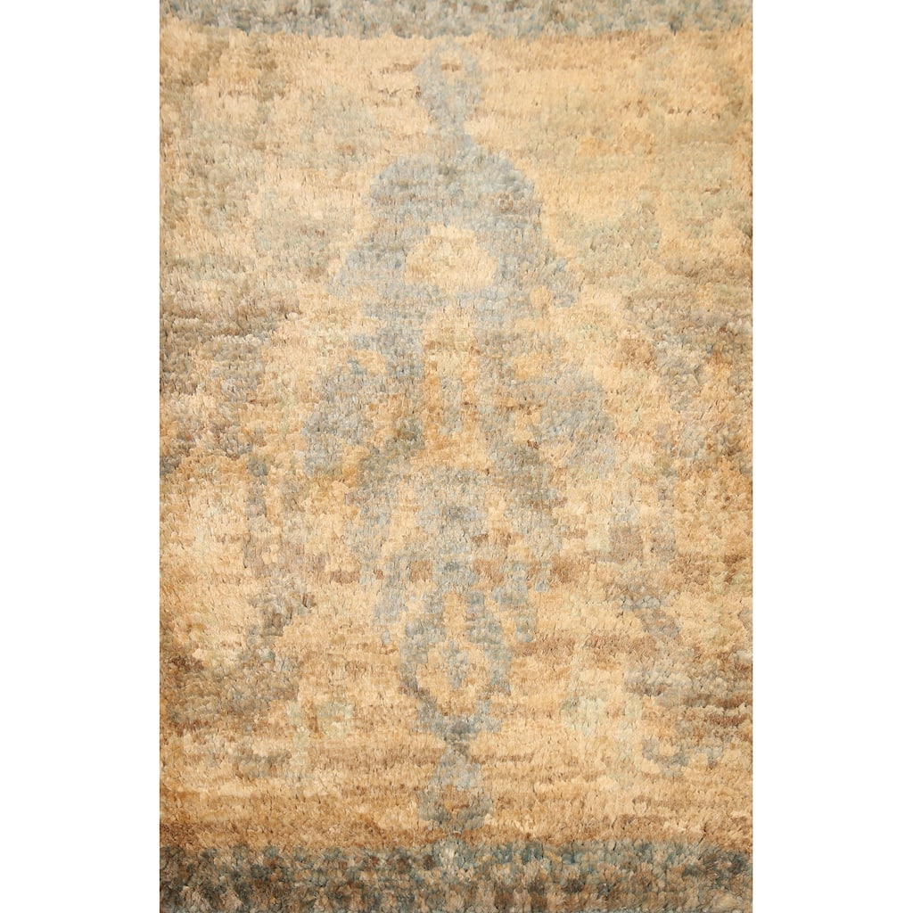 Hand Knotted Oriental Jute Carpet Modern Abstract Yellow & Gold Moroccan Area Rug - 3' 0'' X 2' 0''