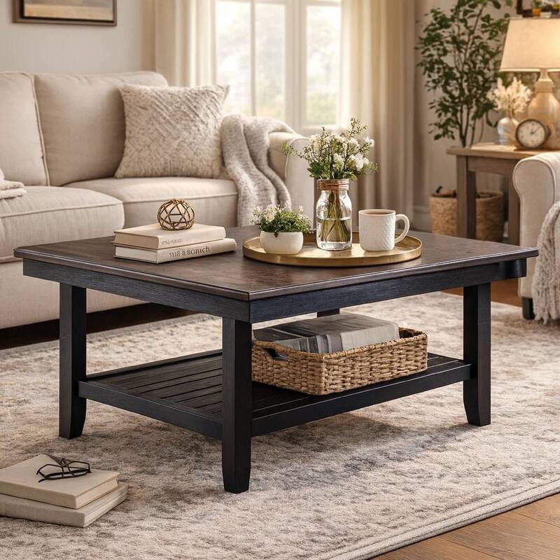 Dining Table with Rectangular Wooden Top and Open Shelf, Dark Brown