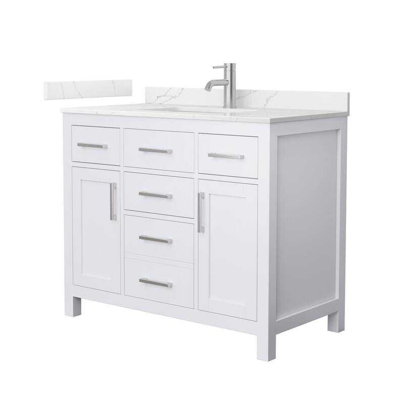 Wyndham Collection WCG2424-42S-QTZ-UNSMXX Beckett 42" Free Standing - White / Giotto Quartz Top / Brushed Nickel