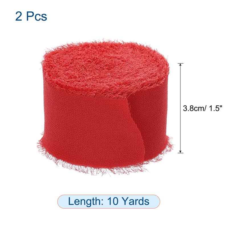 Chiffon Ribbon 1.5" x 10 Yard, Handmade Fringe Ribbon, 2pcs - Red