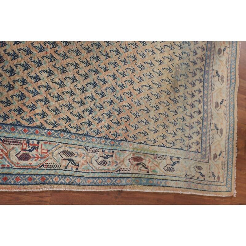 Geometric Botemir Persian Vintage Runner Rug Handmade Wool Carpet - 3'5" x 10'2"