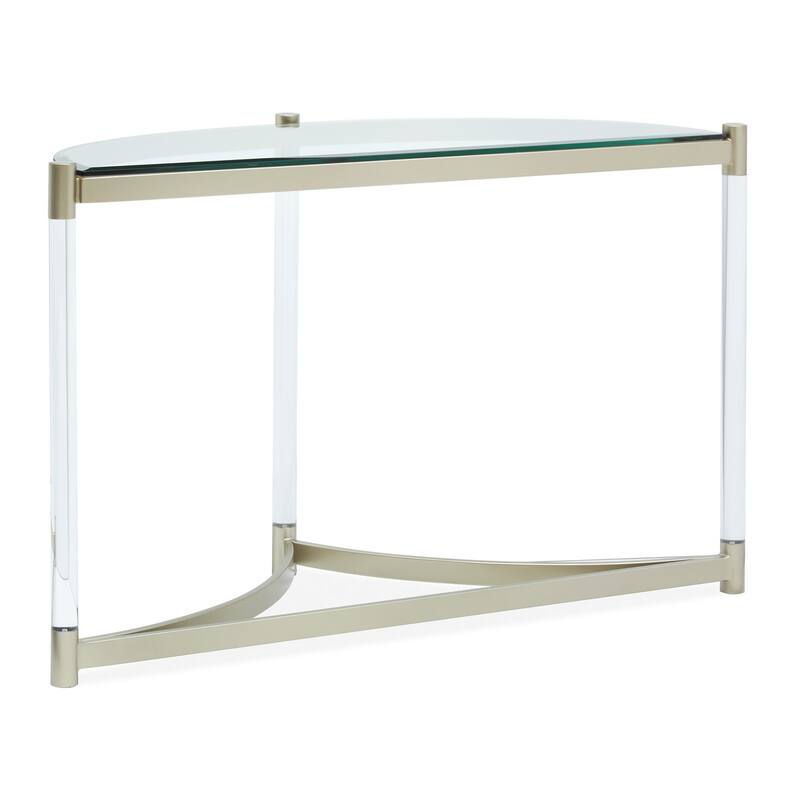 Magnussen Home Silas Platinum and Clear Acrylic Demilune Sofa Table - 48''W x 18''D x 29.5''H