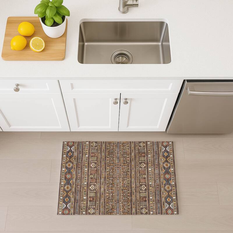 Machine Washable Indoor/ Outdoor Boho Moroccan Chantille Rug