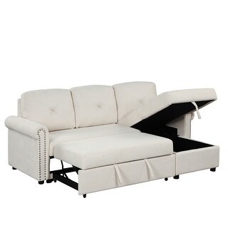 Beige Modern Velvet Convertible L-Shape Sleeper Sectional Sofa Bed with ...