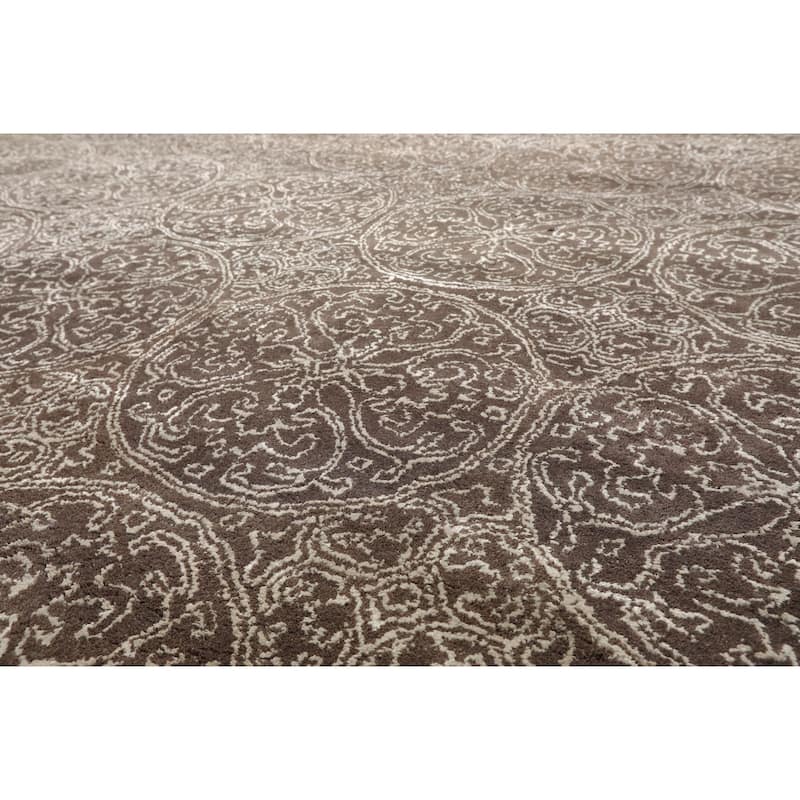 8x10 Hand Tufted Hand Made Wool & Art Silk Patterned Designer Transitional Oriental Area Rug Brown,Beige Color - 8' x 11'