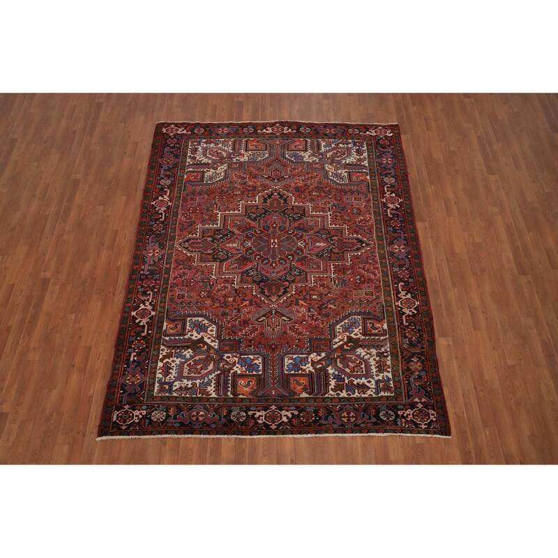 Hand Knotted Oriental 100% Wool Carpet Traditional Medallion Oranges & Rust Heriz Area Rug - 9' 4'' X 7' 2''