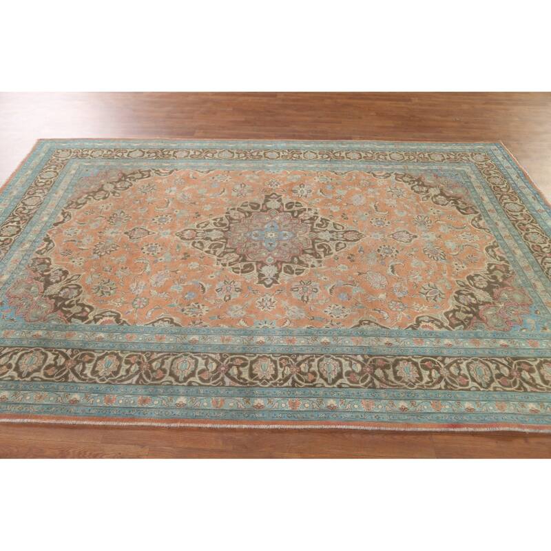 Over-Dyed Mashad Persian Vintage Area Rug Hand-Knotted Wool Carpet - 6'4"x 9'5"