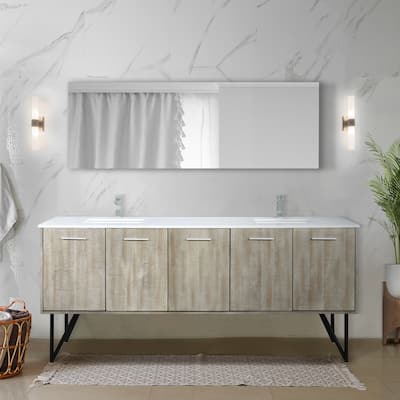 Lancy 80 in W x 20 in D Rustic Acacia Double Bath Vanity, White Quartz Top, Chrome Faucet Set and 70 in Mirror