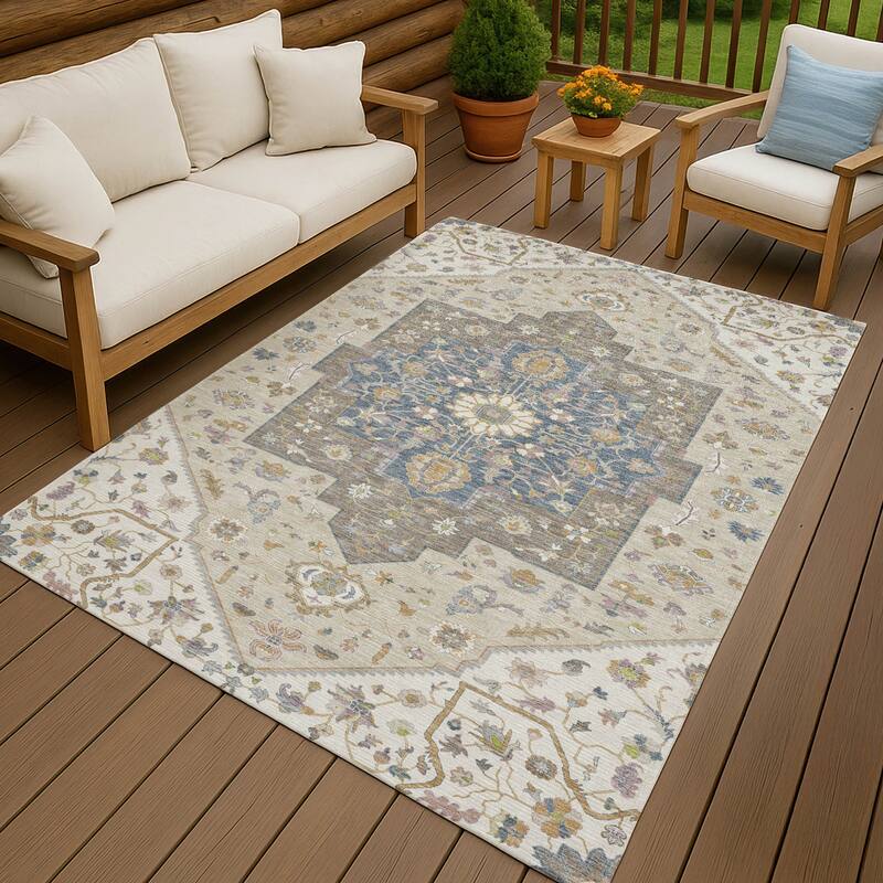Machine Washable Indoor/ Outdoor Traditional Kolkata Chantille Rug