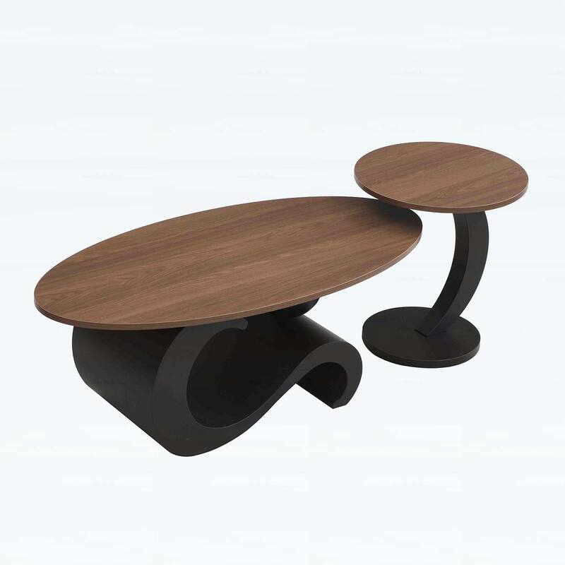 Nesting Coffee Table Set of 2,Oval and Round Design,Ideal for Modern Living Rooms
