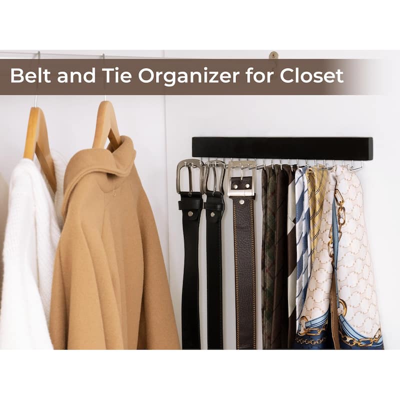 2-pack Wall-Mounted Wooden Hangers with 20 Hooks for Ties, Belts, Hats