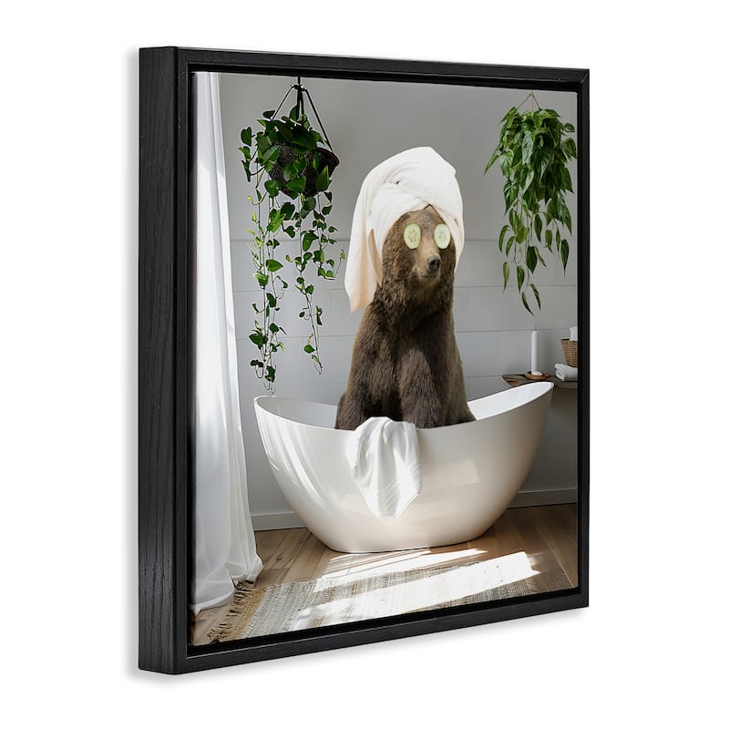 Stupell Bear in Refreshing Spa Bath Framed Floater Canvas Wall Art Design By CAD Designs