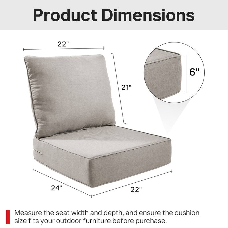 22" W x 24" D x 6" T Outdoor Lounge Chair Replacement Cushion Set Water and Fade Resistant