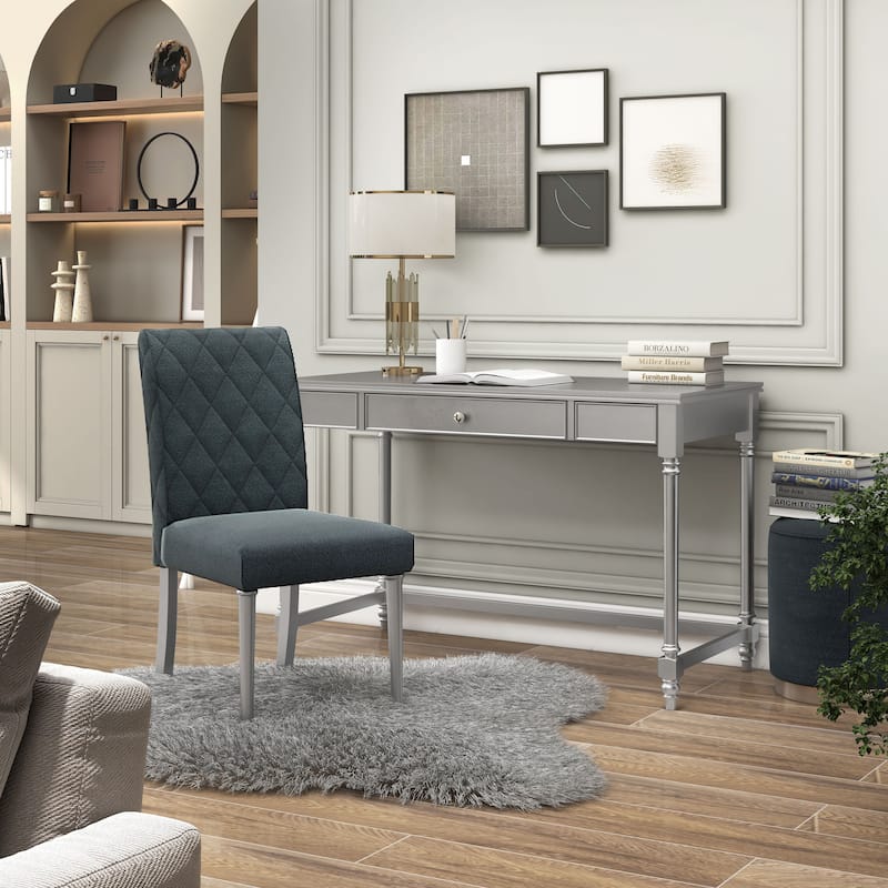 Nexles Glam Silver Wood 1-Drawer Desk with Chair Set by Furniture of America