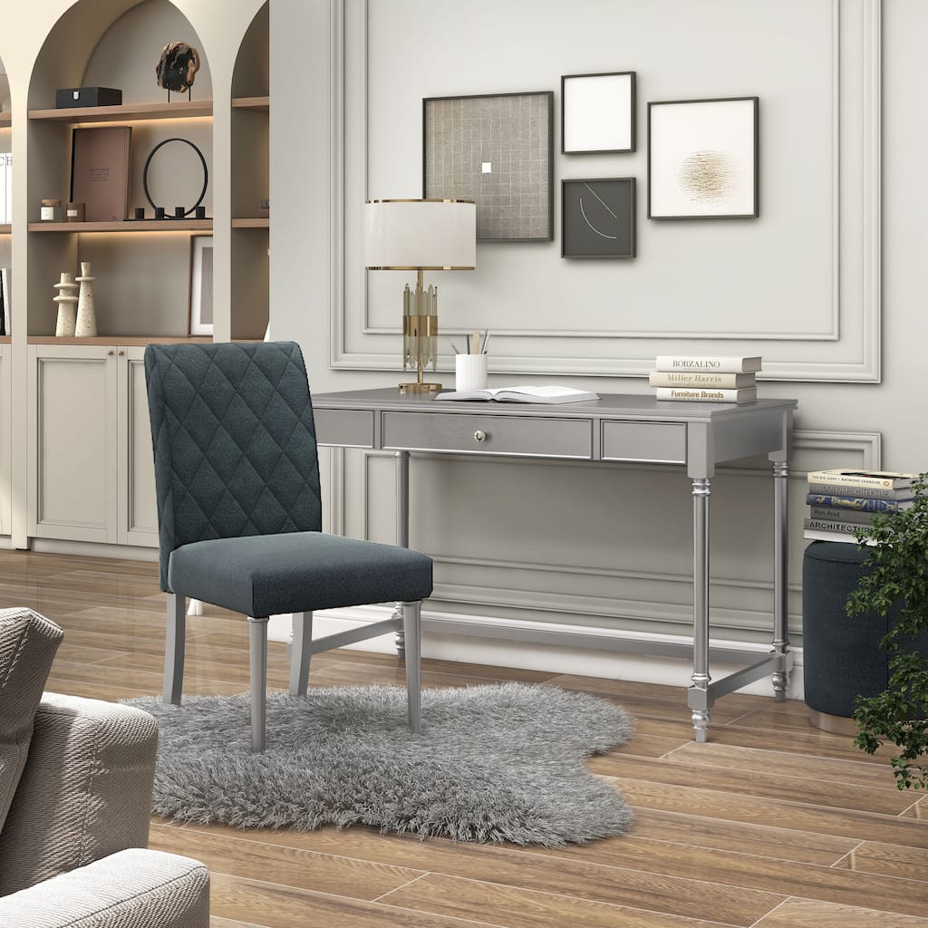 Nexles Glam Silver Wood 1-Drawer Desk with Chair Set by Furniture of America