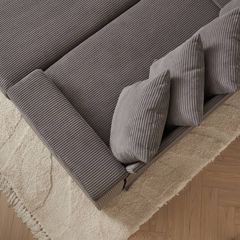 L-shaped Sectional Sofa with Chaise Corduroy Upholstered Couch with Reversible Ottoman, 2 Storage Armrests and 8 Pillows