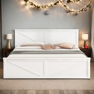 King Size Wooden Platform Kids Bed with 4-Storage Drawers, Support Legs, Headboard and Durable Pine, Easy to Assemble, White
