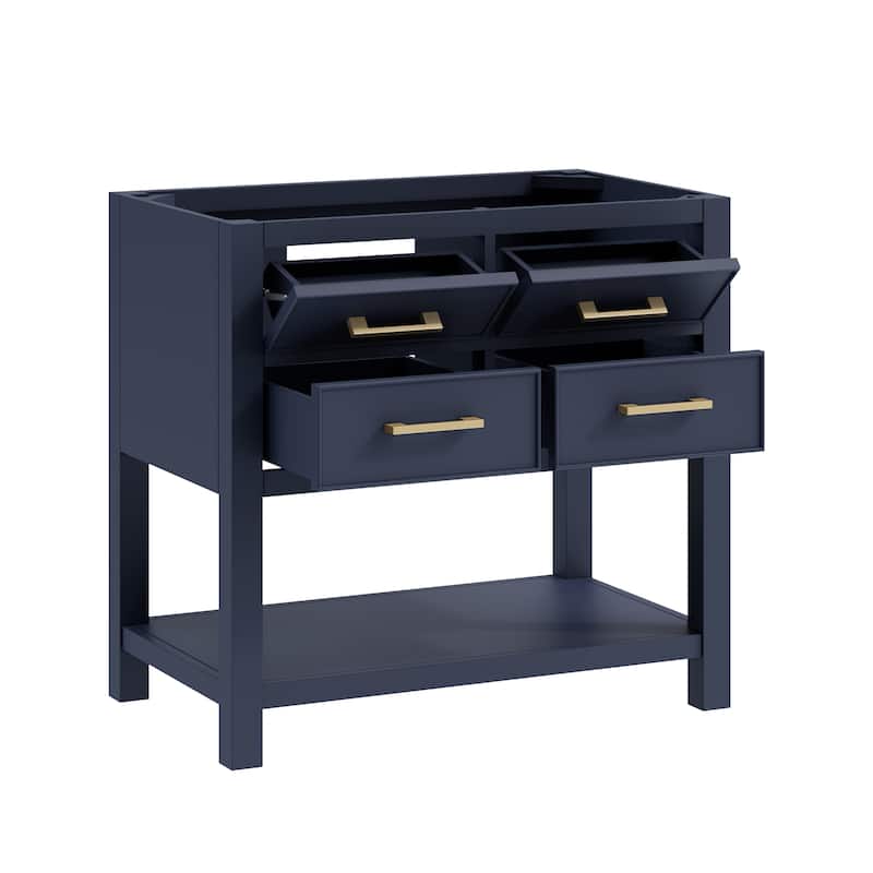 Avanity Brooks 37 in. Vanity in Navy Blue finish and Cala White Engineered Top