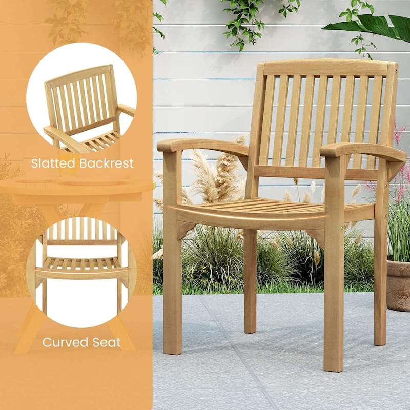 1/2/4PCS Dining Chair Teak Wood Armchair Armrests Solid Wooden Legs