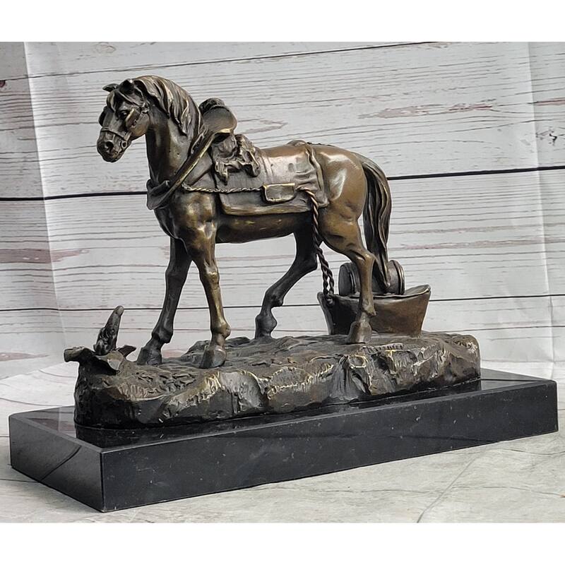 Working Draft Horse Bronze Sculpture Statue Figure Signed Art On Marble Base